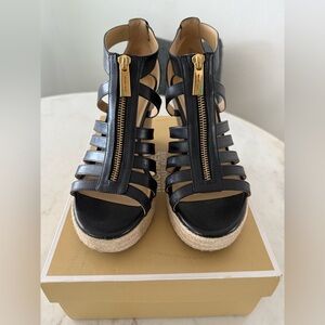 Michael Kors Black Espadrille Sandals with Gold Zipper